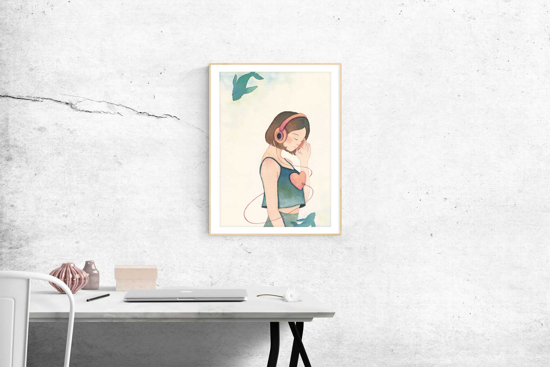 Listen - Watercolor by Eding Illustration