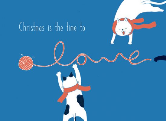 christmas card christmas is the time to love cats xmas card by Eding Illustration